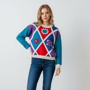 Electric Grandpa Vintage Geometric Crew Neck Sweater